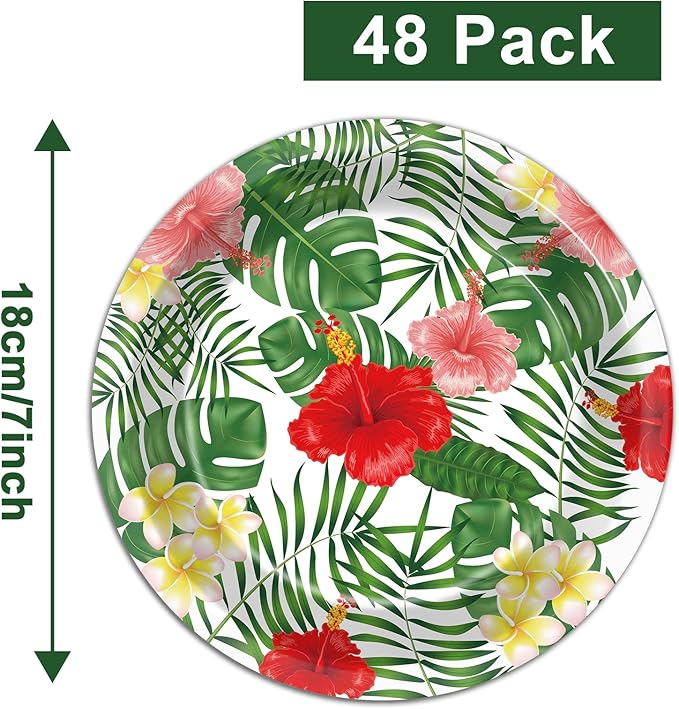 48 Pcs Hawaiian Luau Party Supplies Aloha Floral Plates Hawaiian
