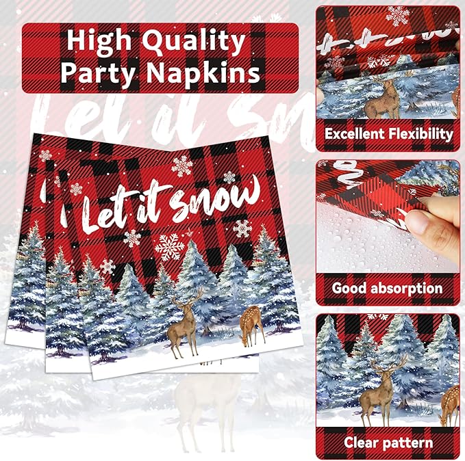 96 Pcs Christmas Party Supplies Paper Plates Napkins Christmas