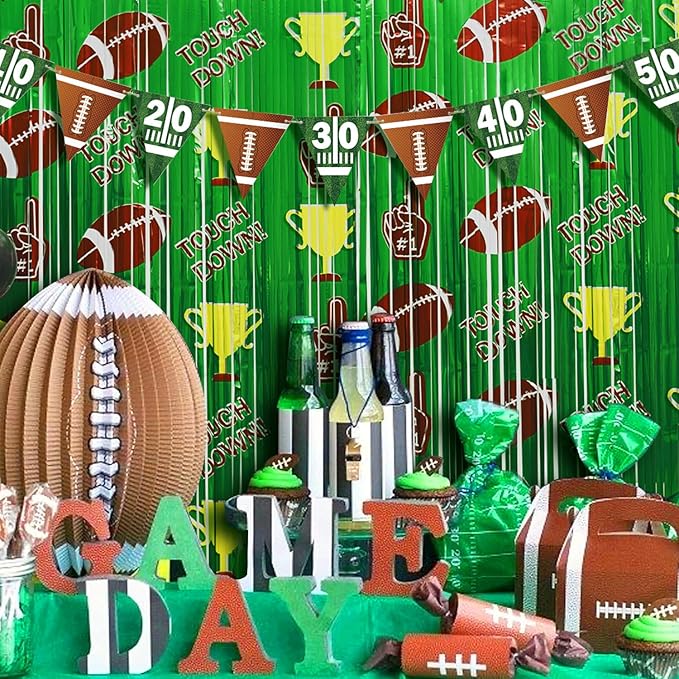 Football Party Decorations, 2 Pack Foil Fringe Curtains, Party