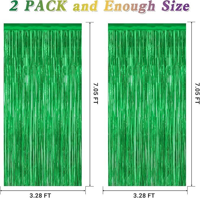 2 Pack Tinsel Backdrop, 3.28 FTx7.05 FT Green St Patricks Day Party