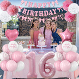16th Birthday Decorations for Girls Pink Number 16 Balloon Bow