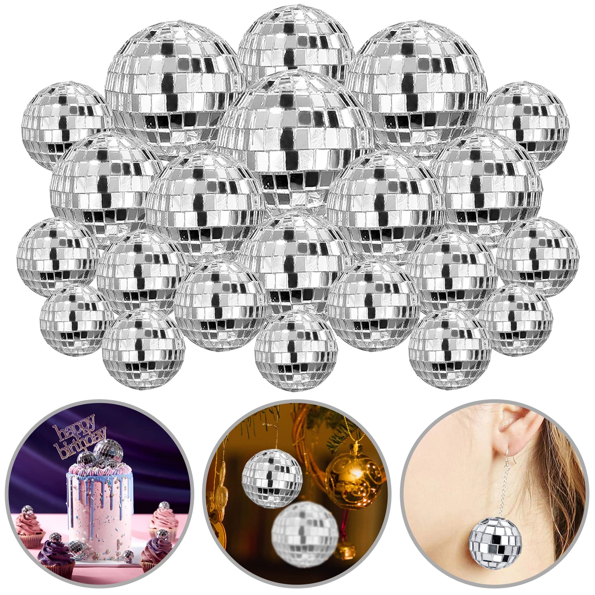 45PCS Disco Ball Cake Decoration Ornaments Reflective Mirror Ball Cake