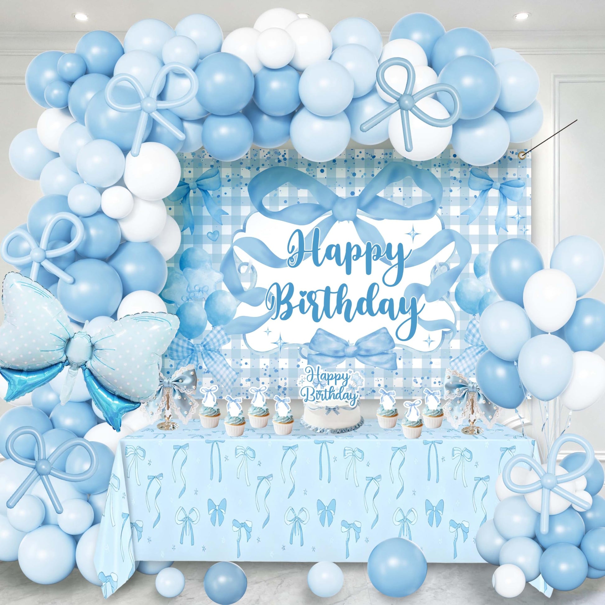 Blue Bow Birthday Decorations for Girls, Coquette Party Supplies with
