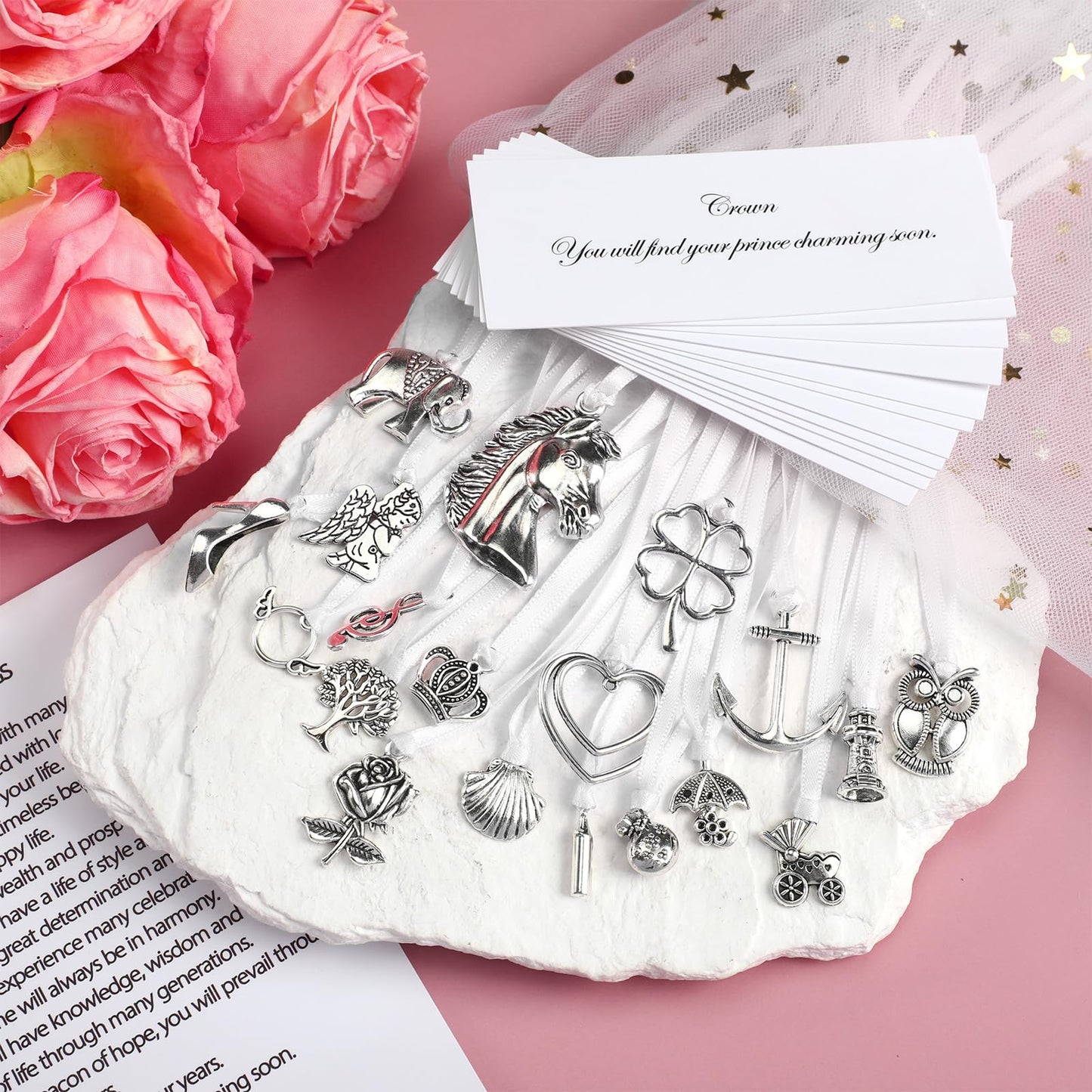 Solsew 20 Pcs Coquette Cake Pulls on Ribbon Decorations Tradition Whit