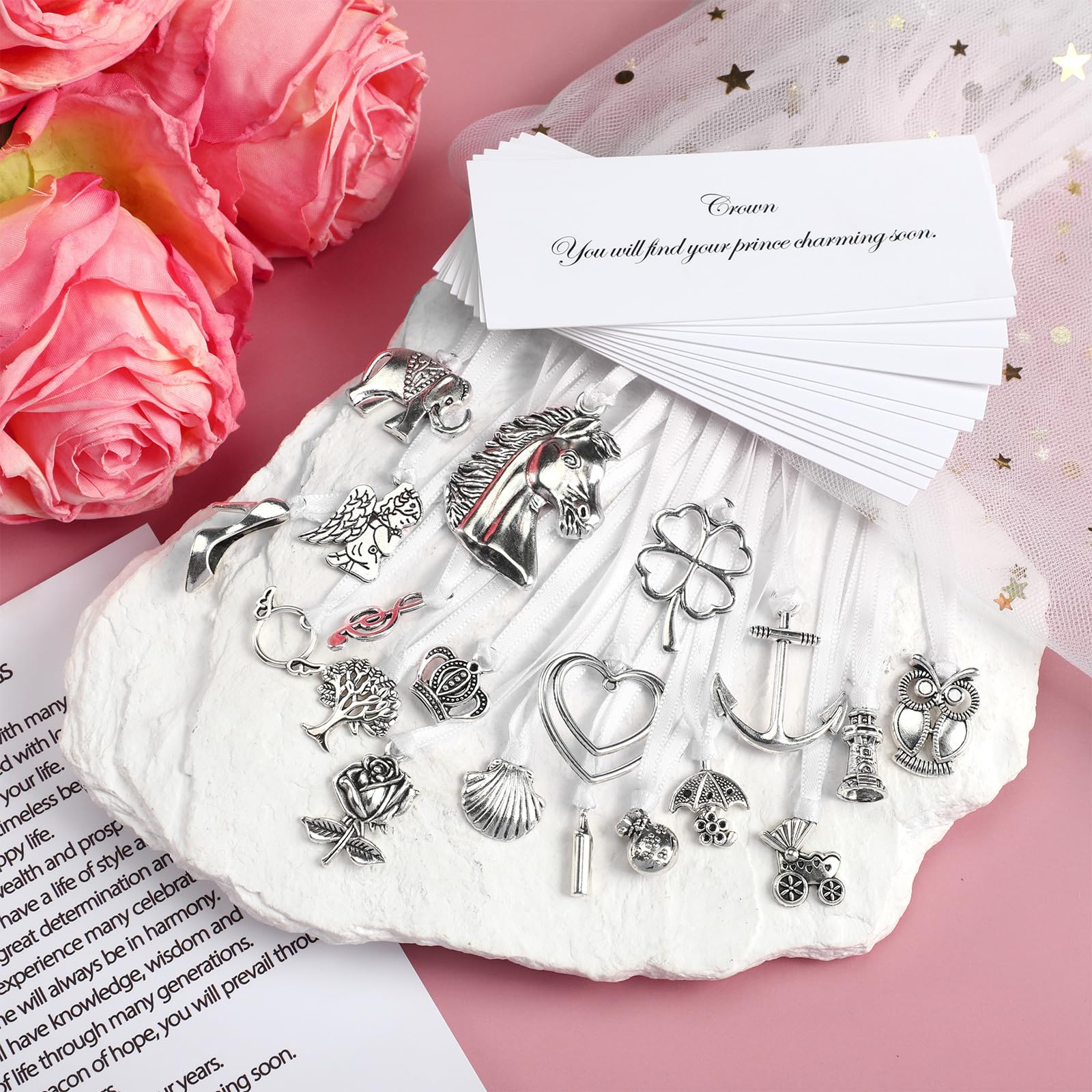 Solsew 20 Pcs Coquette Cake Pulls on Ribbon Decorations Tradition Whit