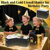 2PCS Black and Gold Utensil Holder Paper Utensil Caddy for Retirement