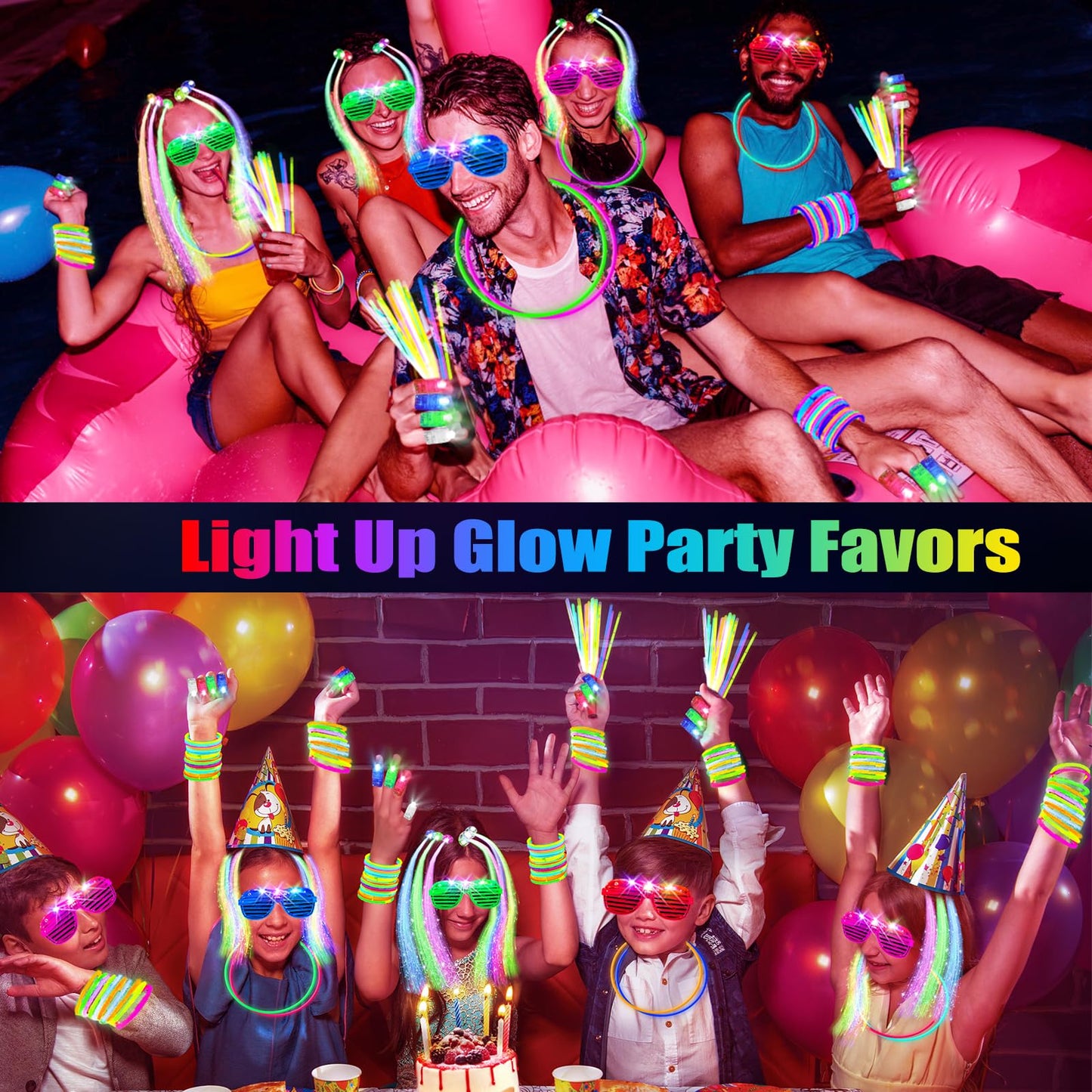 SHQDD 158 PCS Glow in the Dark Party Supplies, 14PCS LED Glasses,