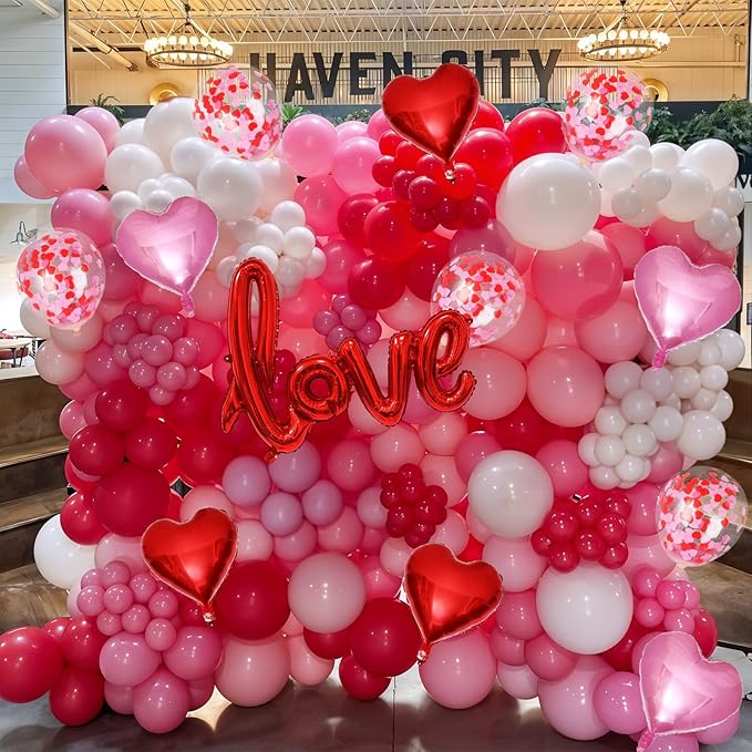 Valentines Day Balloon Arch Kit Pink Red White Balloons Garland Love