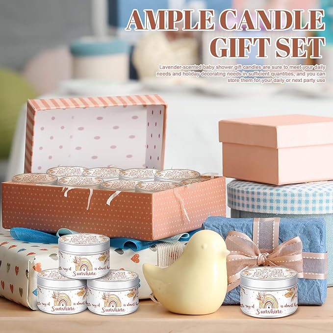MTLEE 24 Pcs Boho Baby Shower Party Favors Candles Lavender Scented