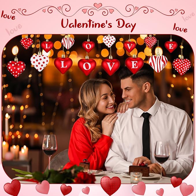 36 Pcs 2 Size 1.8/2.4 inch Valentines Day Heart Ornaments 8