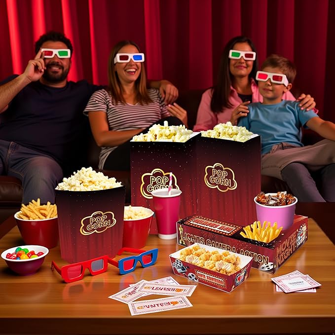 48PCS Classic Hollywood Movie Night Snack Box Set 24 Popcorn Boxes +