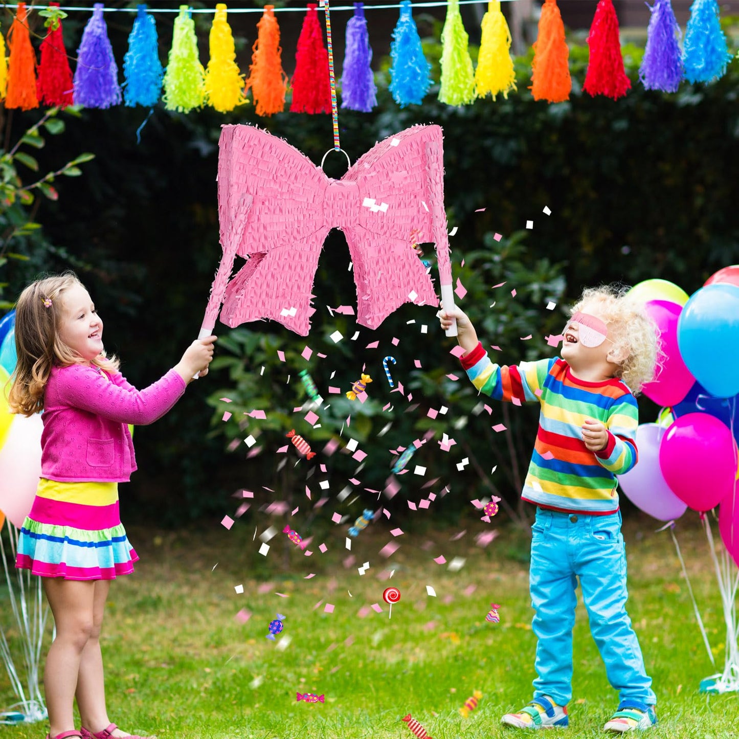 Hungdao Pink Bow Piñata for Girl Birthday Party Decorative Bowtie
