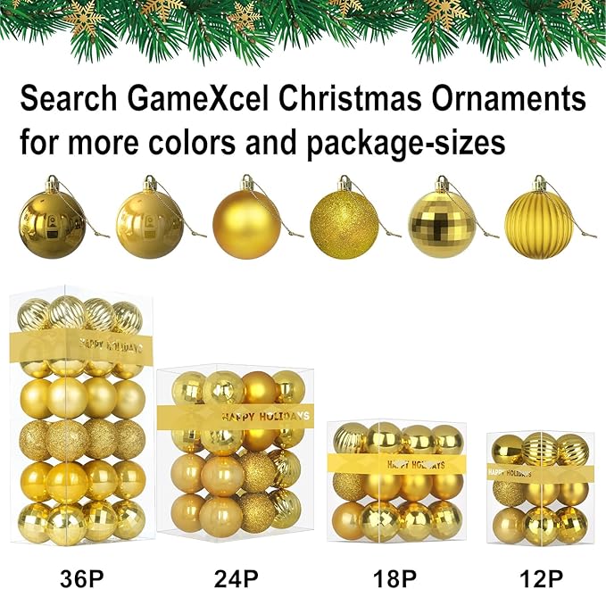Gold 2.5" Christmas Balls Christmas Tree Decoration Ornaments
