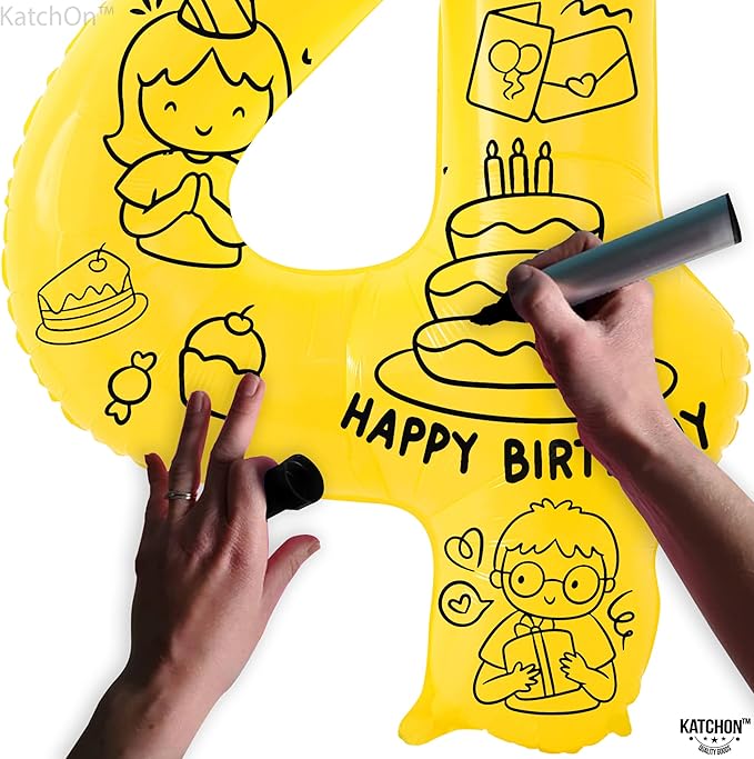 KatchOn, Yellow Number 4 Balloons - Giant, 40 Inch | 4 Number