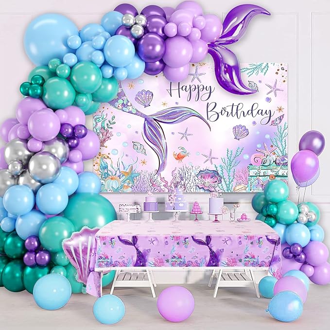Mermaid Birthday Party Decorations 105pcs Purple Mermaid Birthday