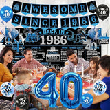 40th Birthday Decorations for Men 20PCS Black Blue Back in 1986