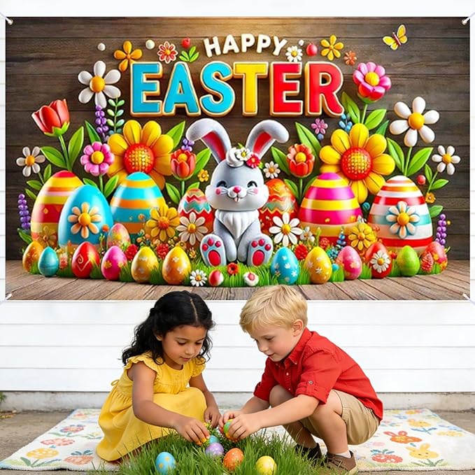 Easter Banner Polyester 43x70.86 Inches Banner Easter for Outdoor