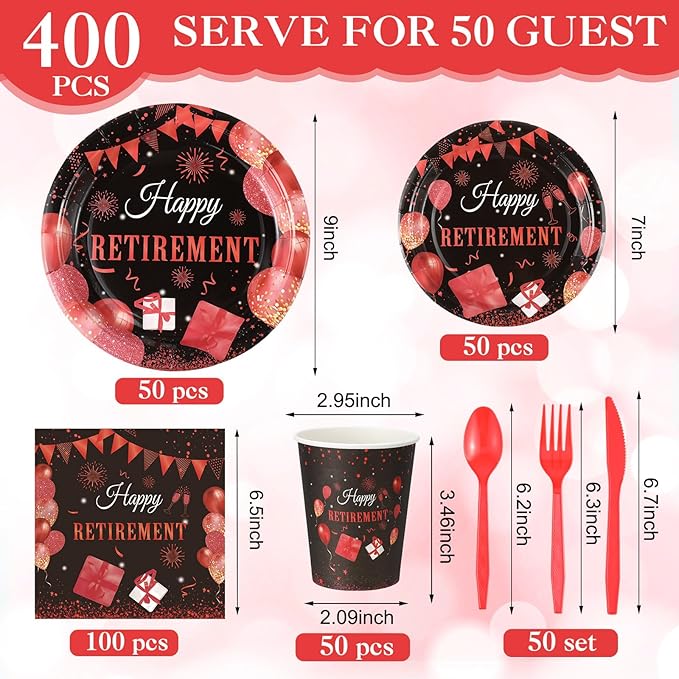 400 Pcs Happy Retirement Party Supplies Red Black Retirement