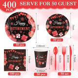 400 Pcs Happy Retirement Party Supplies Red Black Retirement