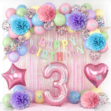 Pastel 3rd Birthday Party Decorations for Girls Number 3 Balloon