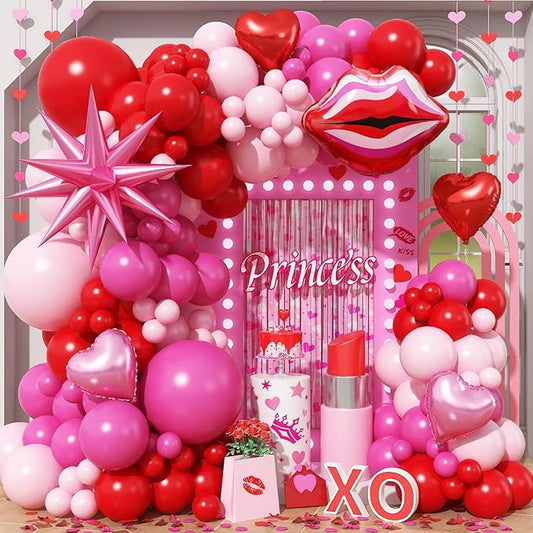 Valentines Day Balloon Arch Kit Hot Pink Red Balloon Garland with