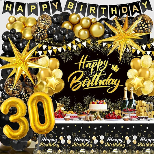 Black and Gold Birthday Decorations for Men Women Black and Gold