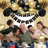 Birthday Decorations for Men Women, Gold and Black Party Decorations,