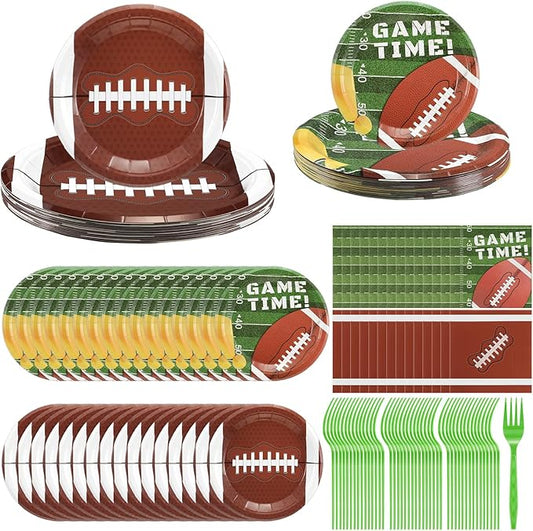 192 Pcs Football Paper Plates and Napkins Set Football Party
