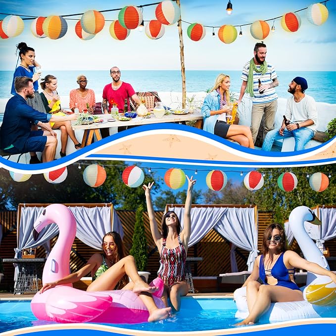 12 Pcs 8 Inch Beach Ball Paper Lanterns Pool Party Decorations
