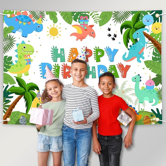 Dinosaur Birthday Backdrop Cartoon Dinosaur Birthday Banner for Kids