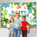 Dinosaur Birthday Backdrop Cartoon Dinosaur Birthday Banner for Kids