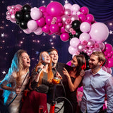 Pink and Black Balloon Arch Kit, Hot Pink Black Light Pink Metallic