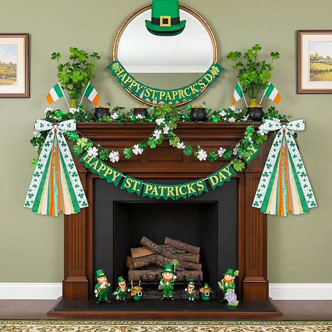 2 Pcs St Patricks Day Clover Ribbon Bow for Wreath Large Clover