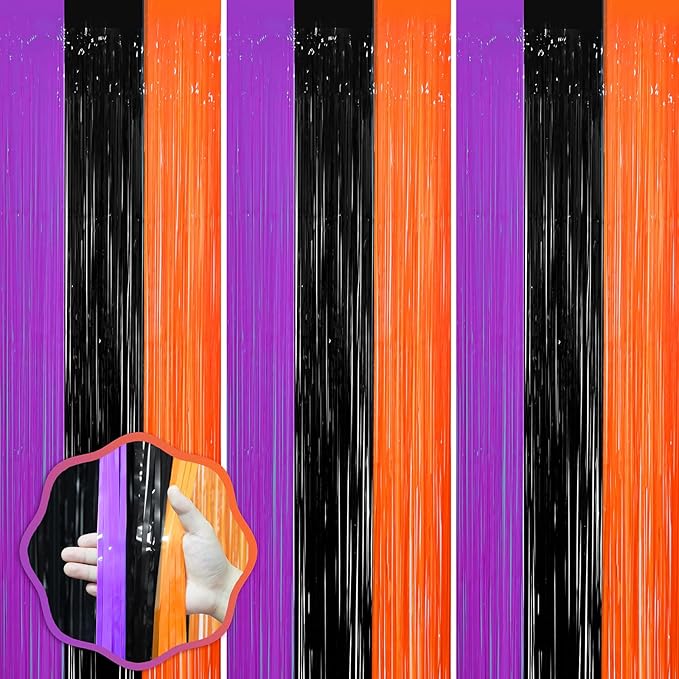 Voircoloria 3 Pack 3.3 x 8.2 ft Halloween Foil Fringe Backdrop