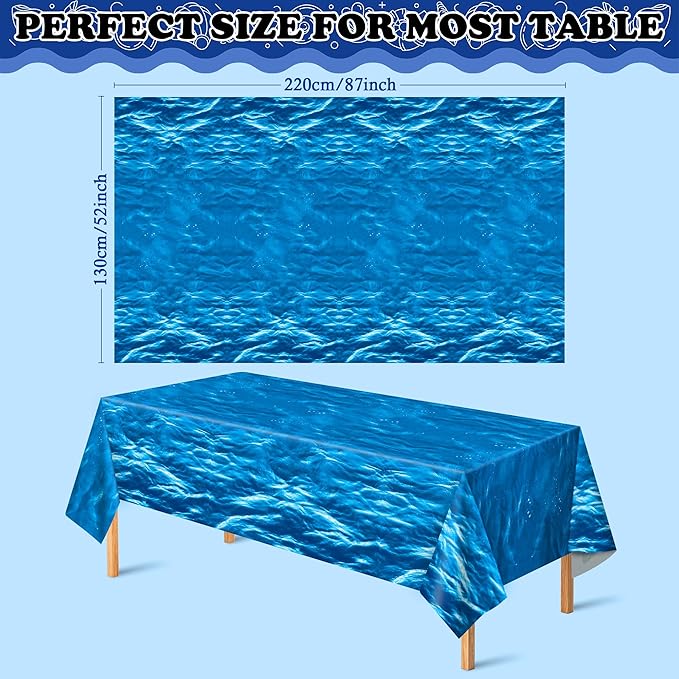 OHOME 2 Pack Beach Party Decorations - Ocean Waves Plastic Tablecloth