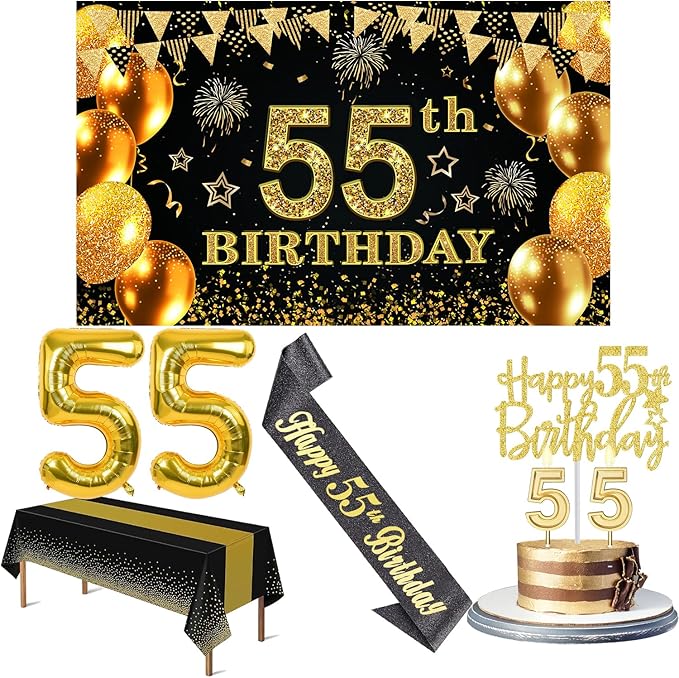 55th Birthday Decorations for Men Women with 55th Birthday Banner