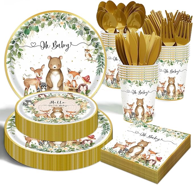 Woodland Baby Shower Party Supplies 175 Pcs Safari Jungle Animal