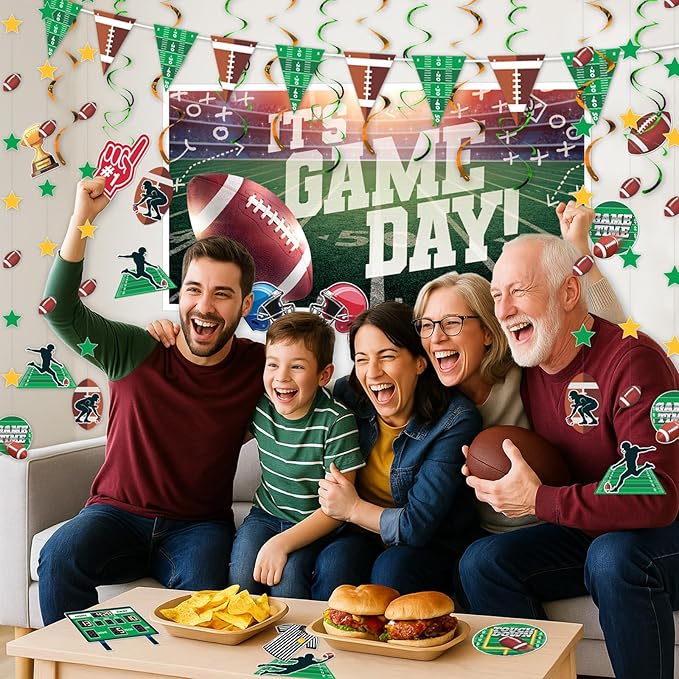 32 Piece Football Party Decoration Kit Banners Foil Swirls Garlands