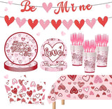 122PCS Valentine's Day Party Supplies Pink Heart Paper Plates