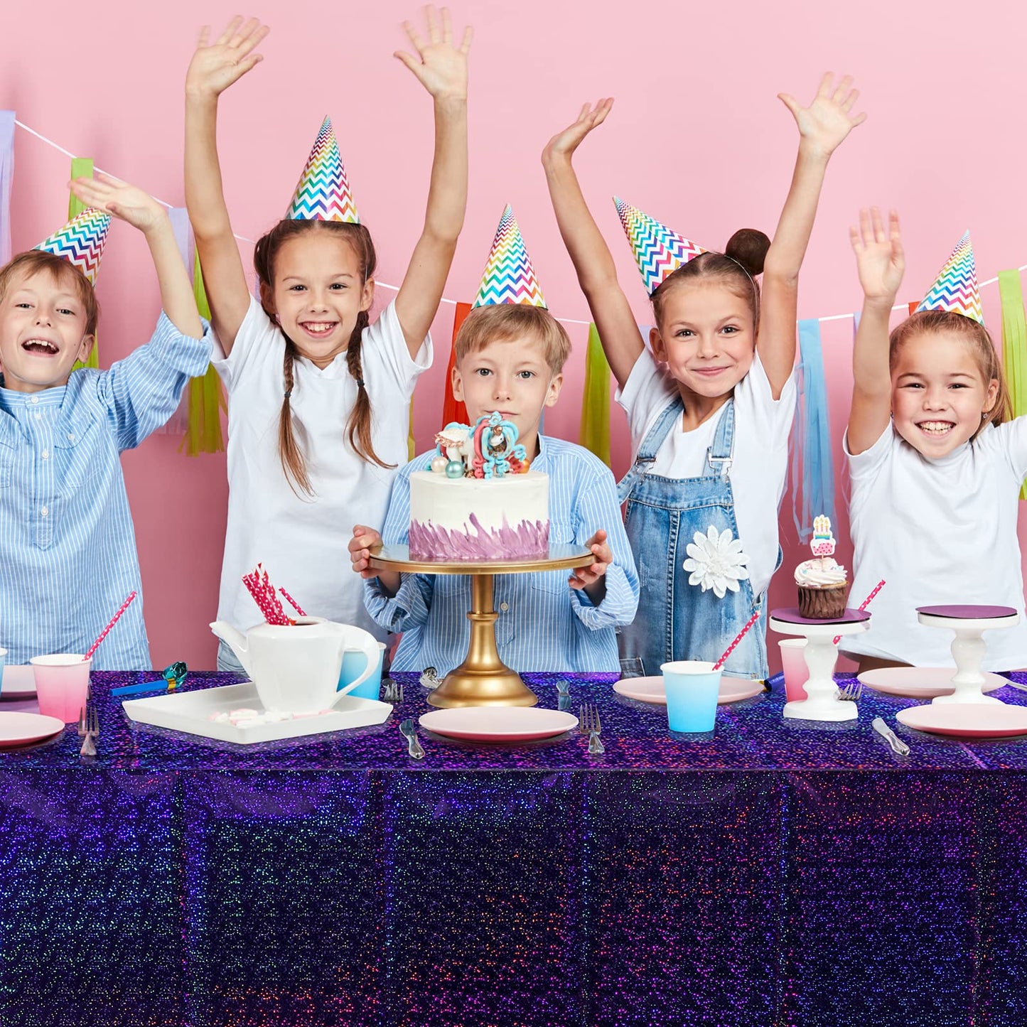 FunnyPars 8 Pack Iridescent Plastic Tablecloths Shiny Disposable Laser