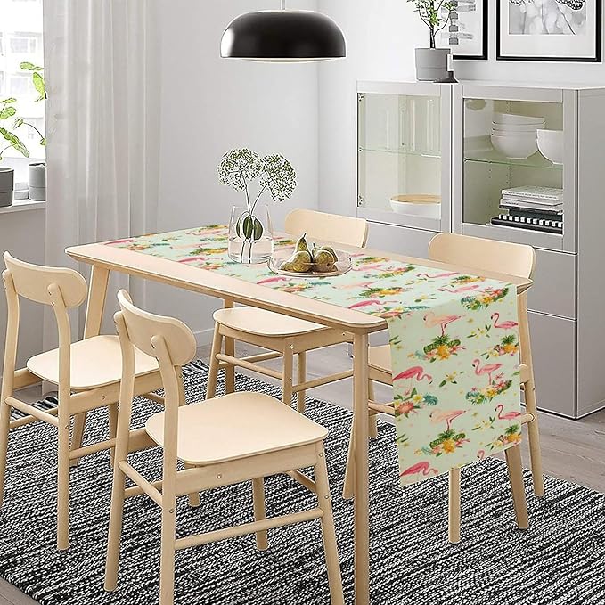 Flamingo Bird Table Runner Retro Pink Flamingo Tropical Flowers