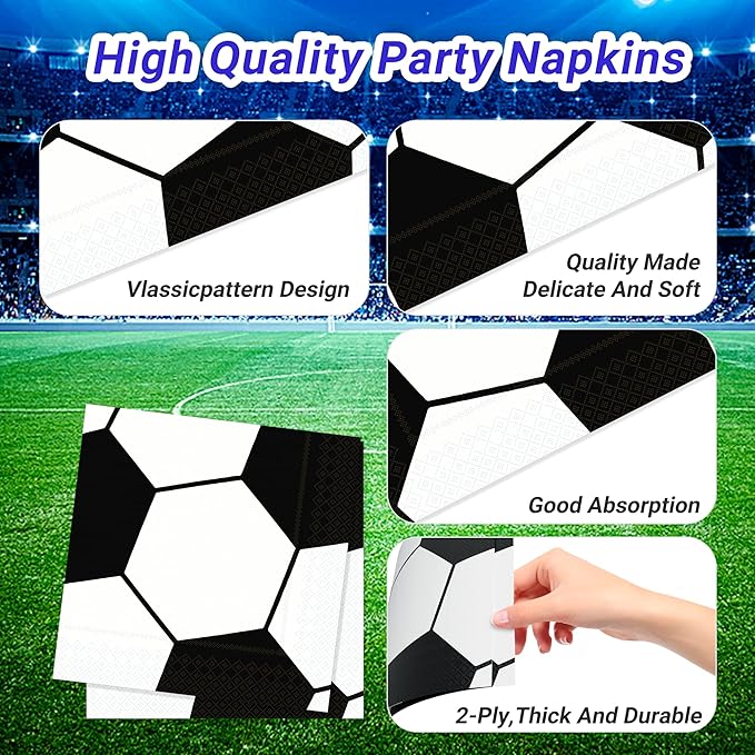 120 Pcs Soccer Party Supplies Bundle Paper Plates Napkins Forks