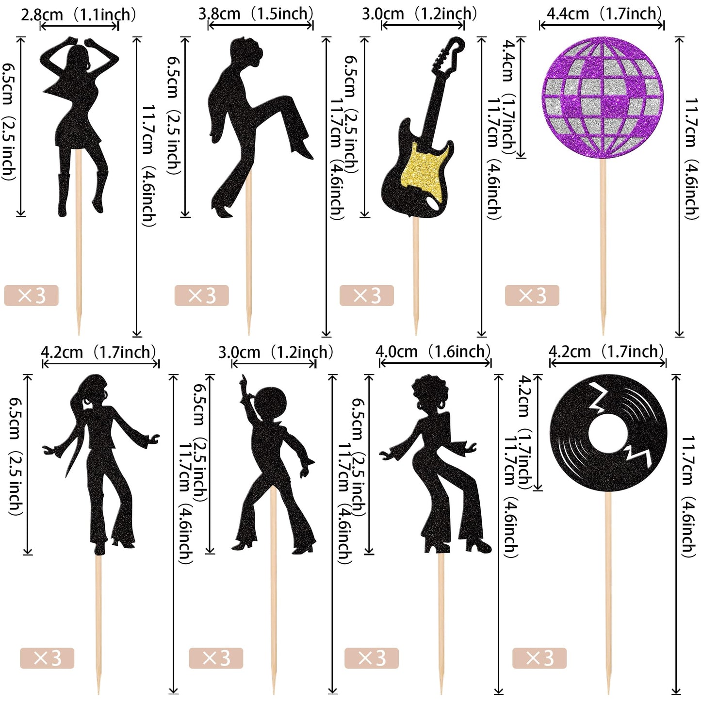 Rsstarxi 24 Pack 70's & 80's Disco Dancing Cupcake Toppers & Picks