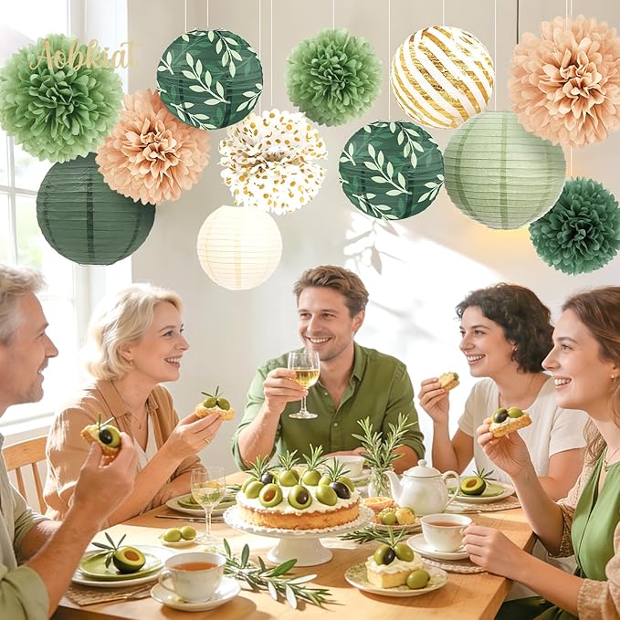 AOBKIAT Wedding Party Decorations Set,12PCS Olive Green Sage Paper