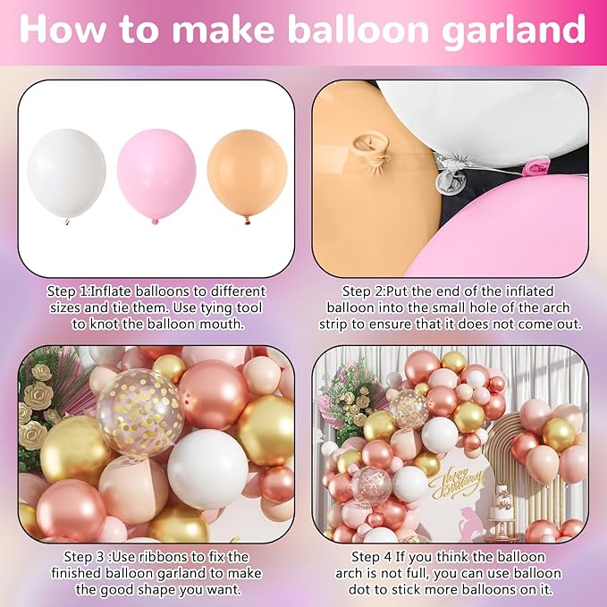 Rose Gold Balloon Arch Kit Nude Light Pink Gold Confetti Party