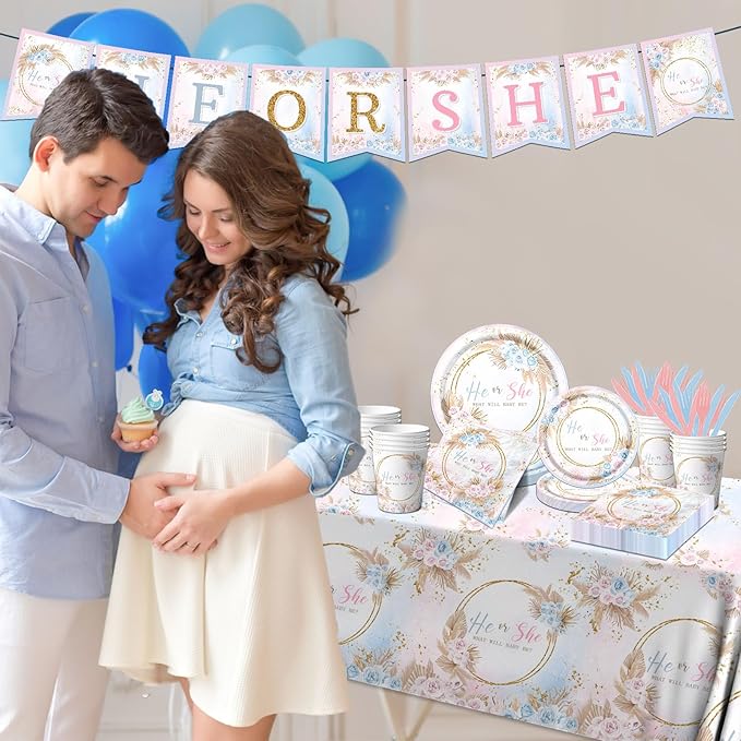 Boho Baby Shower Decorations 142Pcs Gender Reveal Plates Napkins
