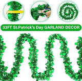 50FT St Patrick's Day Tinsel Garland, Green Shamrock Tinsel Garland