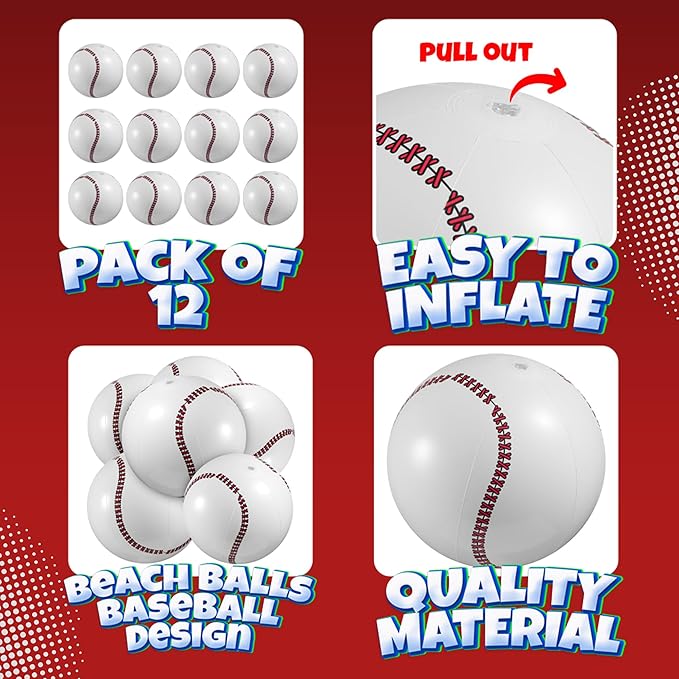 Inflatable Baseball Pack of 12 16 inch Baseball Beach Balls for