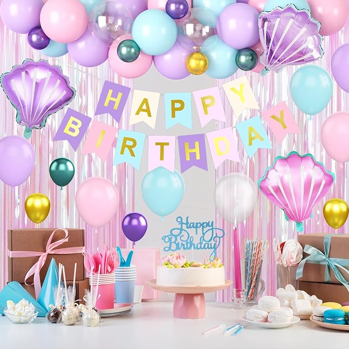 Mermaid Birthday Decorations Supplies Purple Pink Teal Blue Balloons