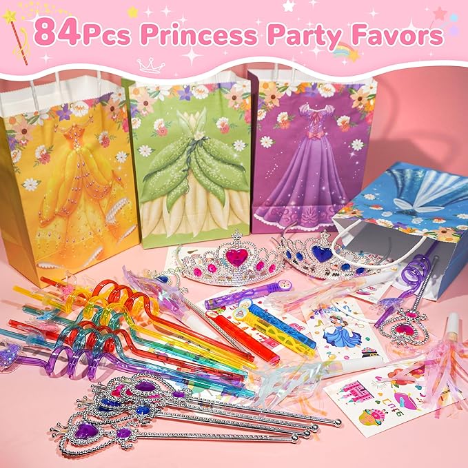 84pcs Princess Party Favors, Sweet Birthday Party Supplies Including